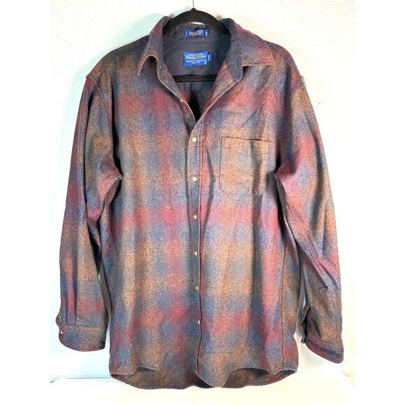 Pendleton Other - Pendleton Lodge Shirt Men’s Large Lng Virgin Wool Plaid Blue Gray Burgundy Camel